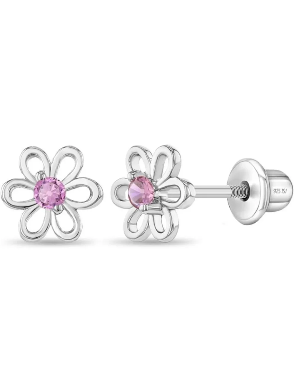 925 Sterling Silver CZ Flower Earrings for Kids - Cute & Sparkly Jewelry Gift